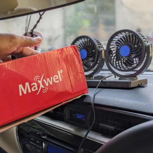 Maxwell Universal Car Dashboard Double Fan Headed in 12V with Cigrate Lighter Port Cable